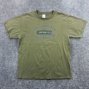 Vintage God's Property Shirt Mens Large Olive Green Jesus Corinthians 6:19-20
